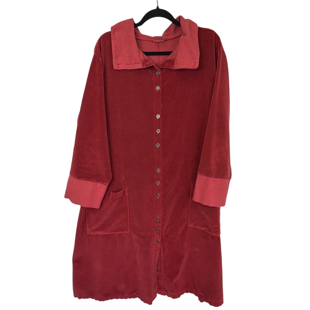 Vintage Barclay Red Button Up Organic Cotton Tunic Top Two Pockets L XL